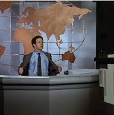 Albert Brook famously sweats through reading the news in the motion picture Network News.